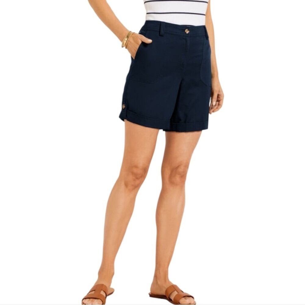 Talbots Navy Blue Bermuda Shorts Womens Cuffed Hem Utility Pockets Plus Sz 18 WP